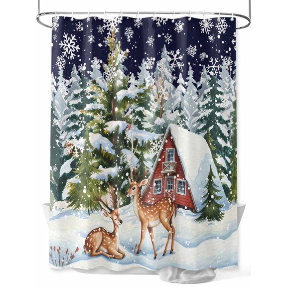 nqOlkjepod Blue Christmas Shower Curtain, Waterproof Shower Curtains for Bathroom, Xmas Winter Forest Tree Deer Snowflakes Washable Fabric Bathtub Curtain Set Bath Decor with 12 Hooks 72"x78"