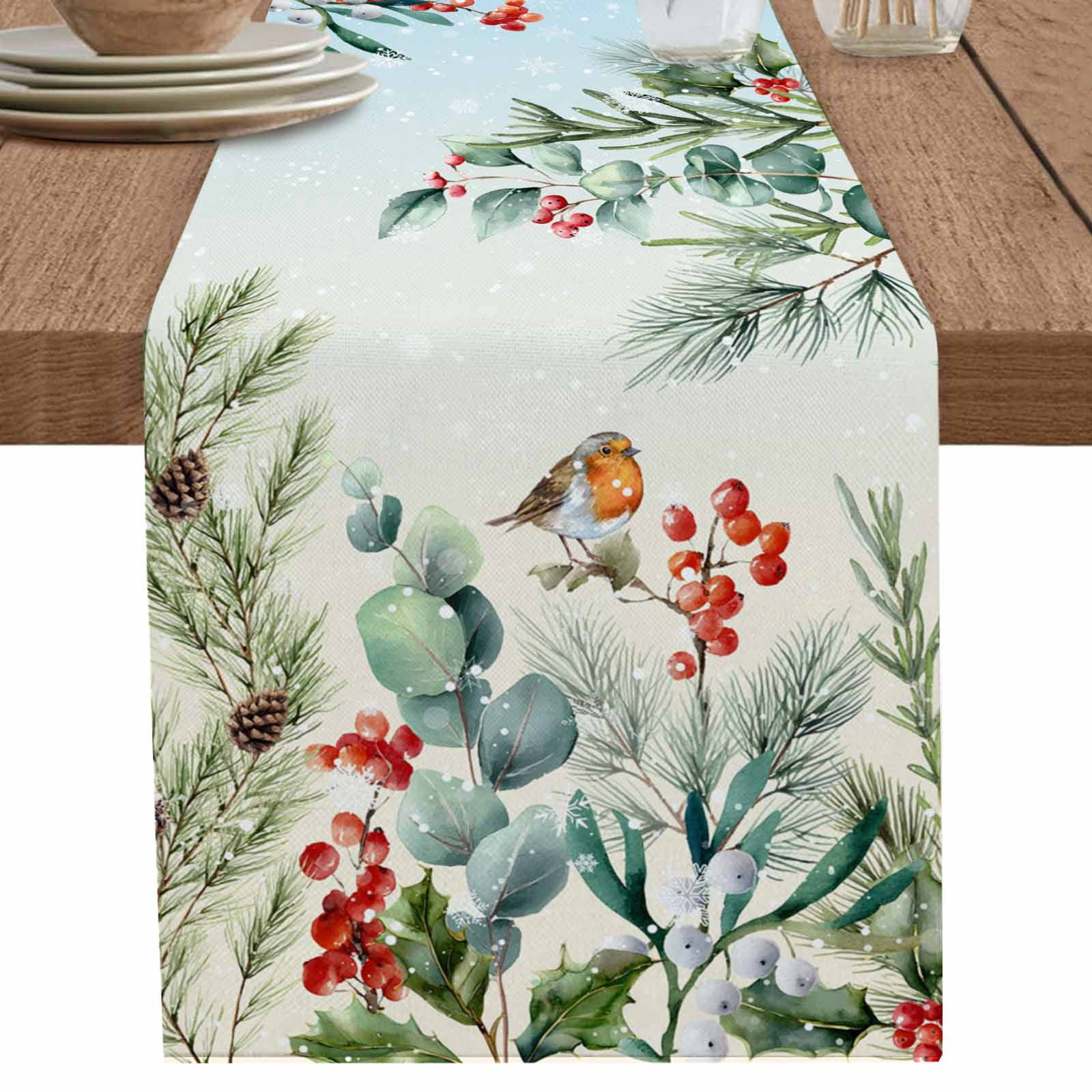 nqOlkjepod Blue Christmas Table Runner 60 Inches Long Farmhouse Dress ...