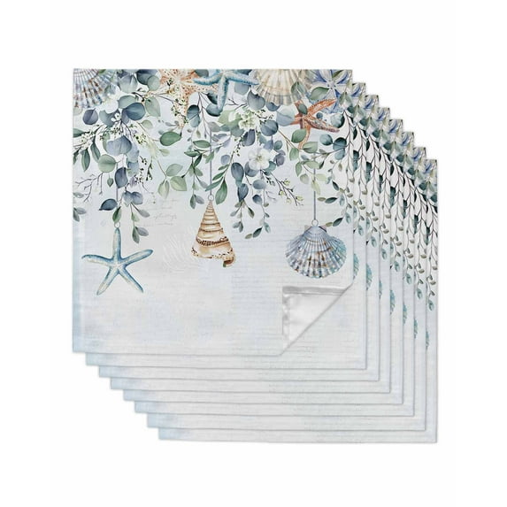 nqOlkjepod Blue Coastal Eucalyptus Cloth Napkins Set of 8 Reusable Dinner Napkins, Summer Beach Starfish Cocktail Napkin Washable Table Napkins for Wedding/Holiday Party/Baby Shower 20"x20"