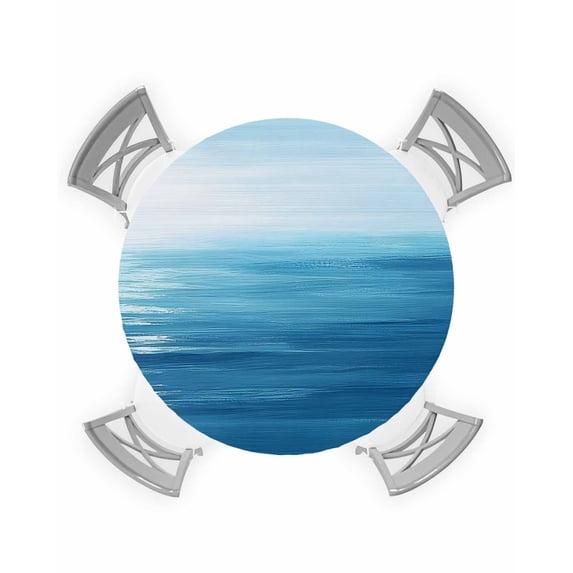 nqOlkjepod Blue Coastal Round Tablecloth, Fitted Table Cover with Elastic for 55"-60" Round Tables, Modern Summer Ocean Wave Table Cloth Outdoor Indoor Dinning Party Waterproof Tablecloths