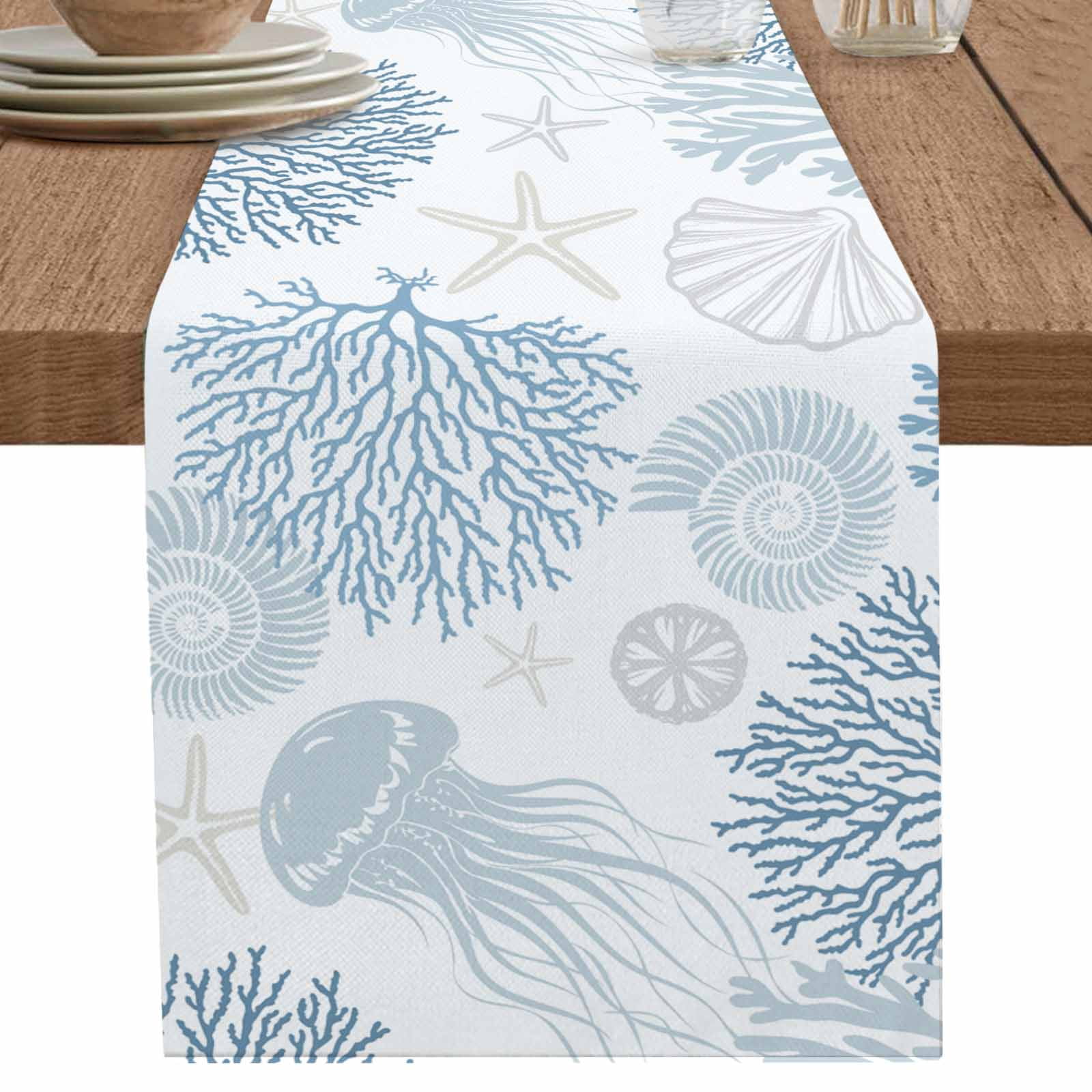 nqOlkjepod Blue Coastal Table Runner 72 Inches Long Farmhouse Dress ...