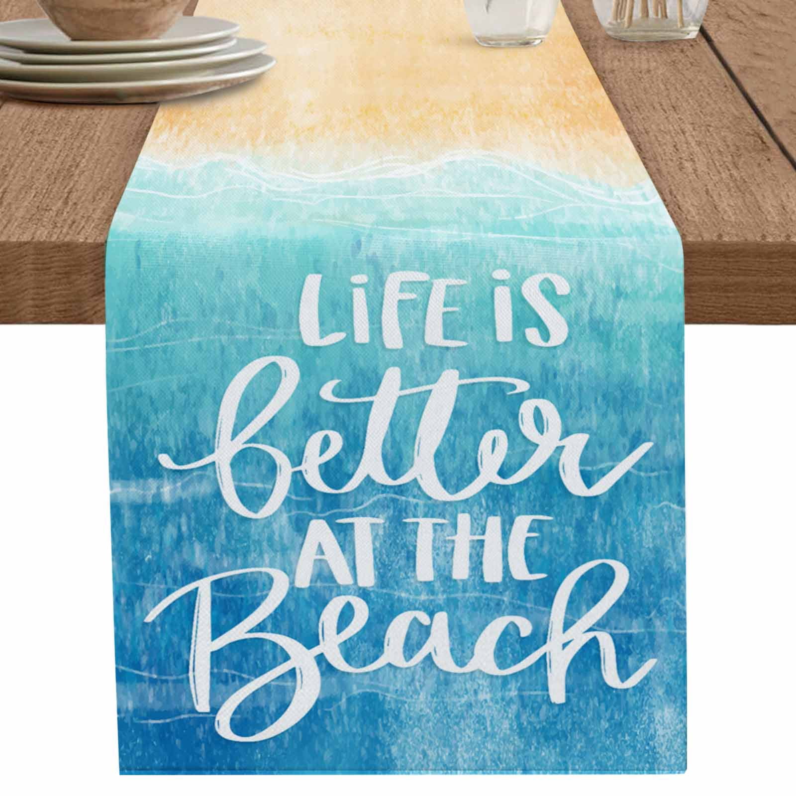 nqOlkjepod Blue Coastal Table Runner 72 Inches Long Farmhouse Dress ...