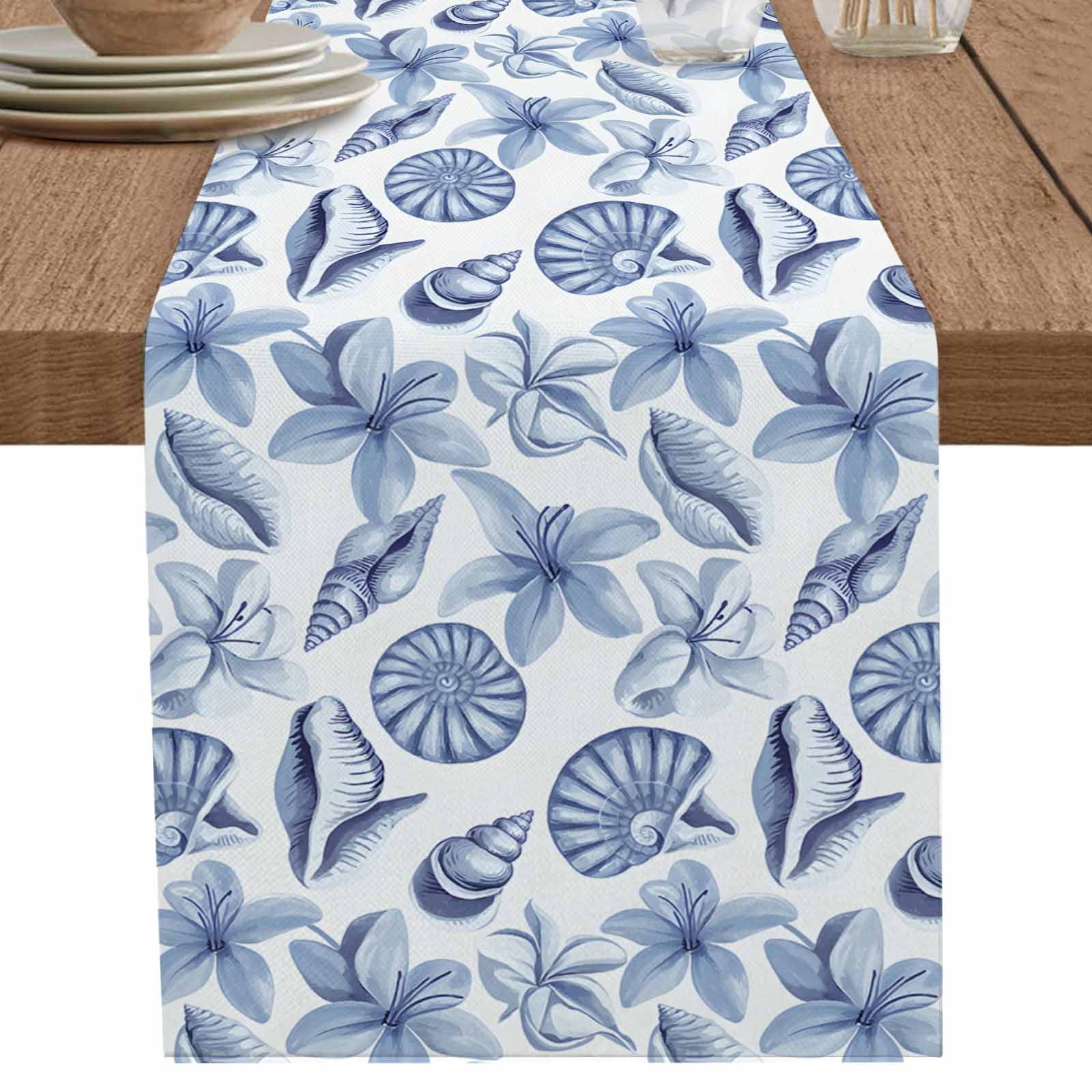 nqOlkjepod Blue Coastal Table Runner 72 Inches Long Farmhouse Dress ...