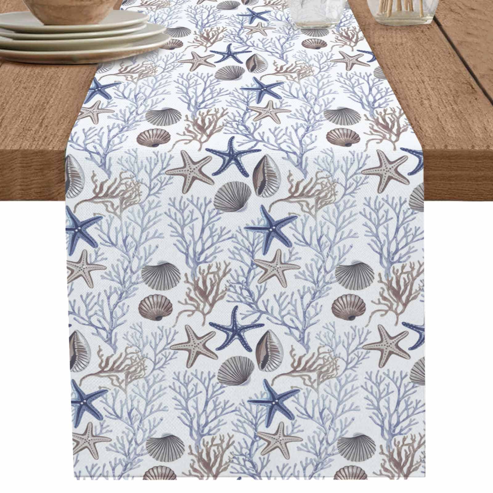 nqOlkjepod Blue Coastal Table Runner 72 Inches Long Farmhouse Dress ...