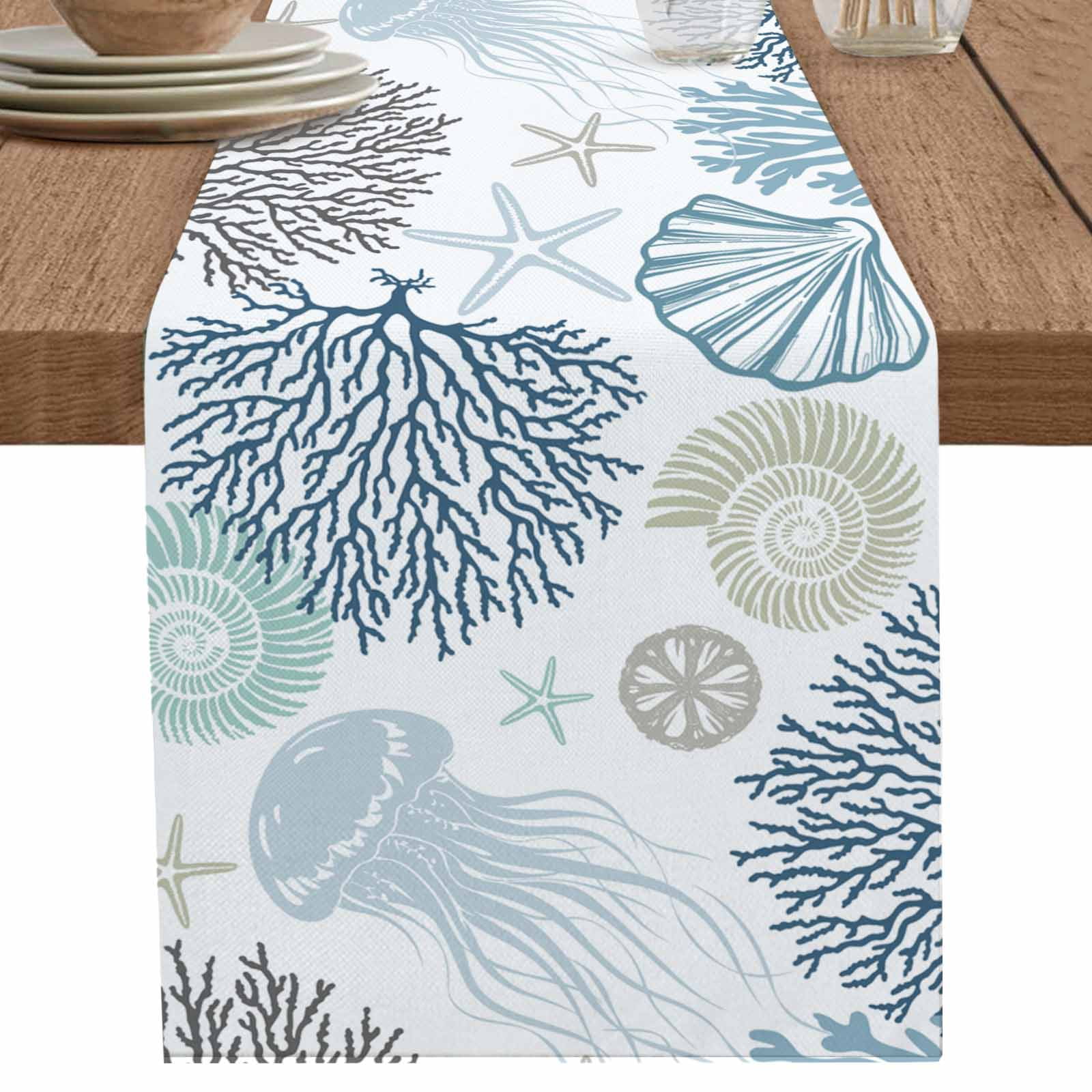 nqOlkjepod Blue Coastal Table Runner 72 Inches Long Farmhouse Dress ...
