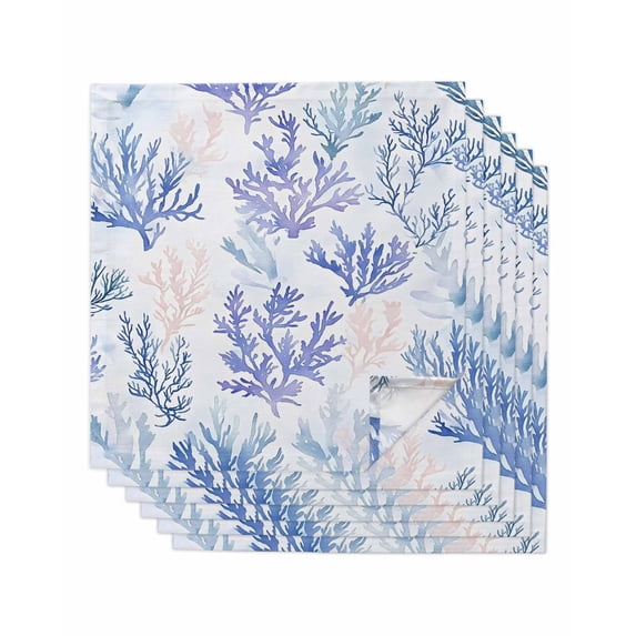 nqOlkjepod Blue Coral Coastal Cloth Napkins Set of 6 Reusable Dinner Napkins, Watercolor Marine Life Summer Cocktail Napkin Washable Table Napkins for Wedding/Holiday Party/Baby Shower 20"x20"