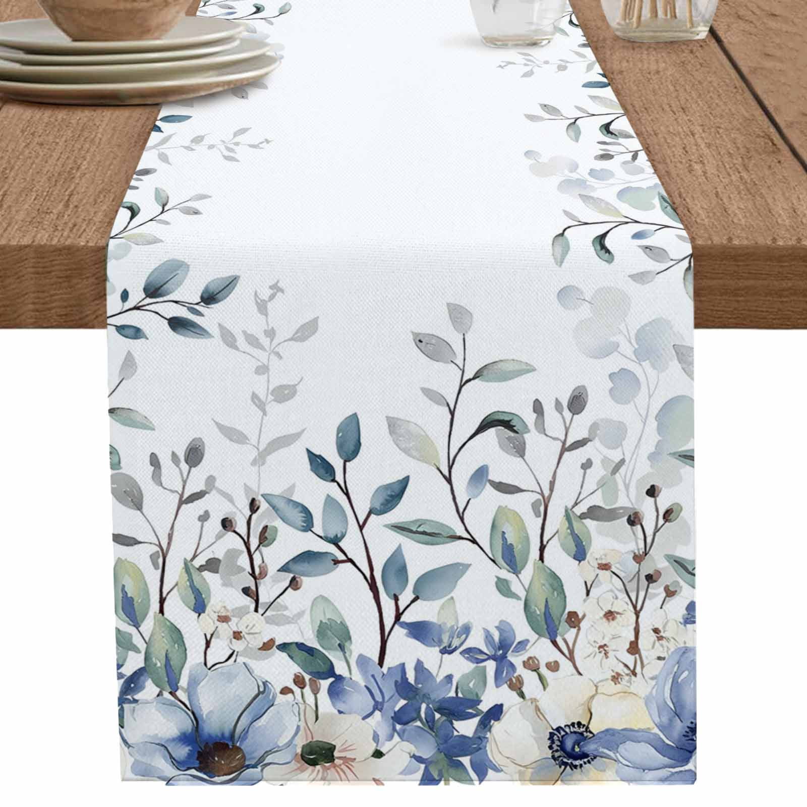 nqOlkjepod Blue Eucalyptus Table Runner 90 Inches Long Farmhouse Dress ...