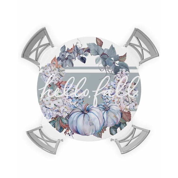 nqOlkjepod Blue Fall Round Tablecloth, Fitted Table Cover with Elastic for 36"-44" Round Tables, Pumpkins Wreath Maple Leaf Thanksgiving Table Cloth Outdoor Dinning Party Waterproof Tablecloths