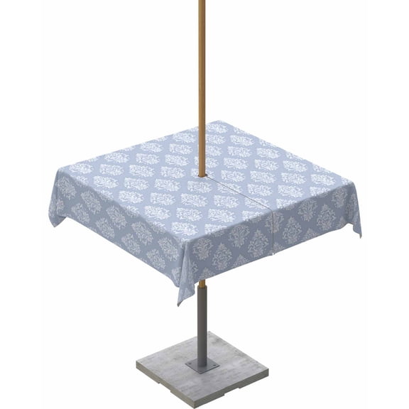 nqOlkjepod Blue Floral Boho Outdoor Tablecloth with Umbrella Hole & Zipper, Retro Ethnic Tribe Abstract Art Square Table Cover 54x54 Inch, Dining Waterproof Table Cloth Protector for Patio/Party