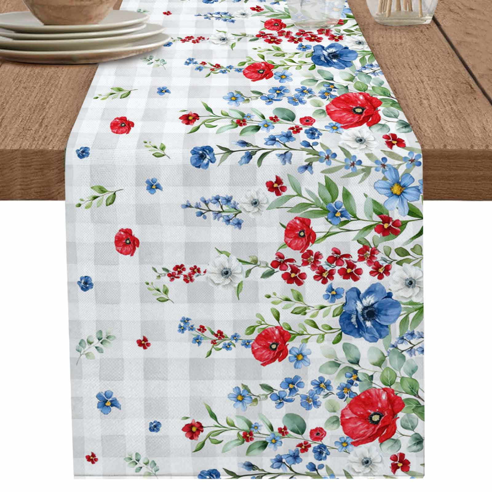 nqOlkjepod Blue Floral Table Runner 70 Inches Long Farmhouse Dress ...