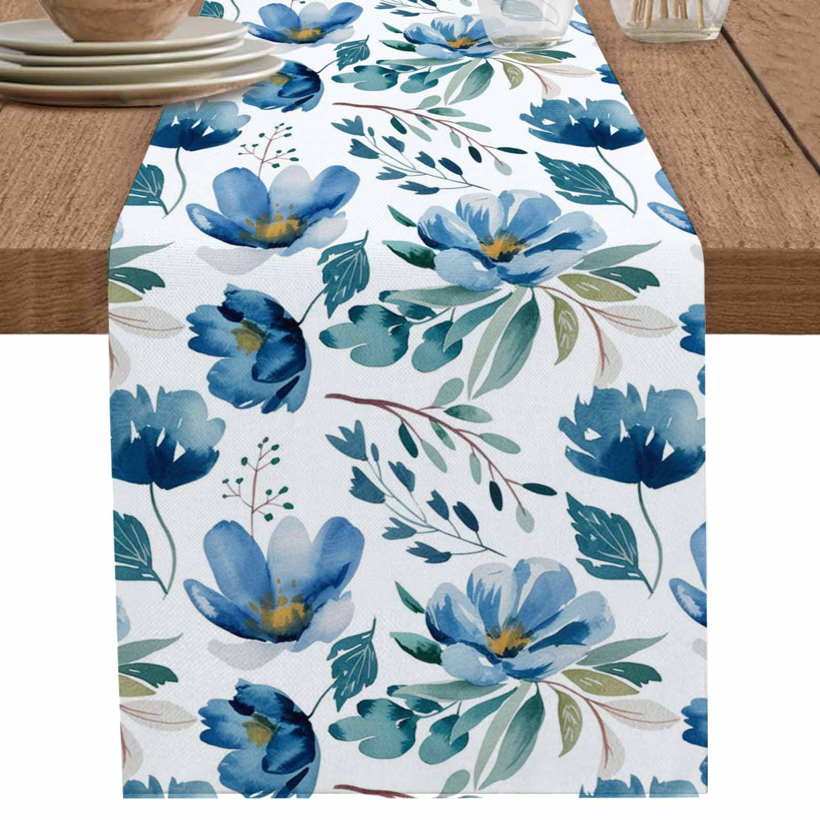 nqOlkjepod Blue Floral Table Runner 90 Inches Long Farmhouse Dress ...