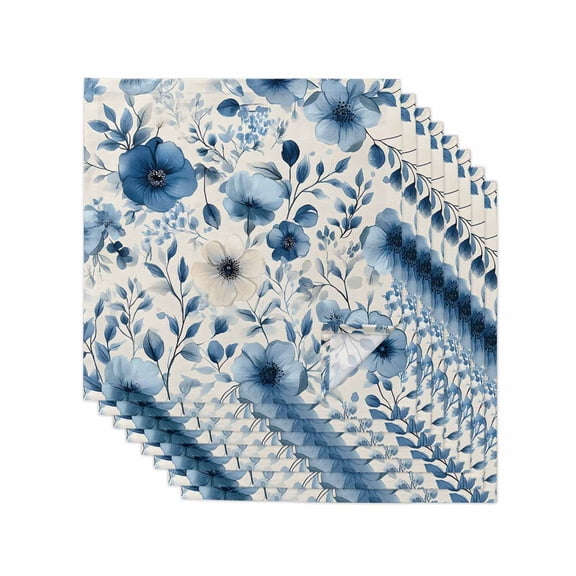 nqOlkjepod Blue Flower Cloth Napkins Set of 8 Reusable Dinner Napkins, Spring Cottagecore Blooms Botanica Floral Cocktail Napkin Washable Table Napkins for Wedding/Holiday Party/Baby Shower 20"x20"