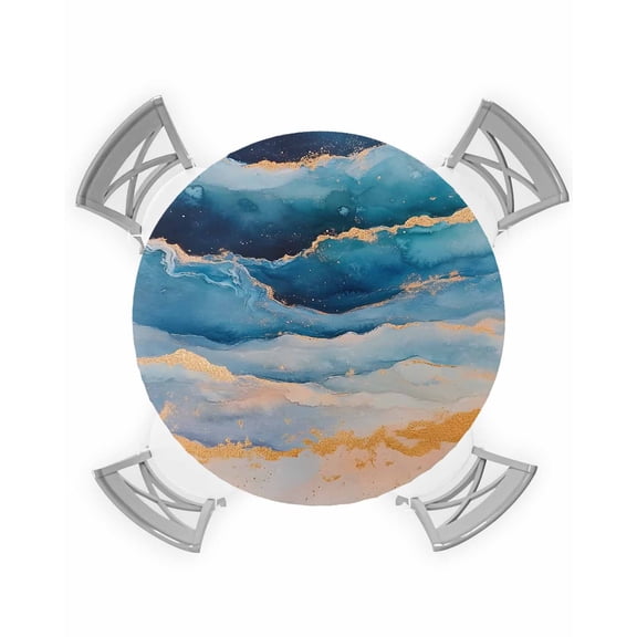 nqOlkjepod Blue Golden Ombre Round Tablecloth, Fitted Table Cover with Elastic for 45"-54" Round Tables, Modern Abstract Art Table Cloth Outdoor Indoor Dinning Party Waterproof Tablecloths