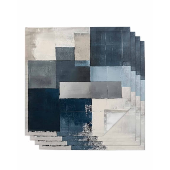 nqOlkjepod Blue Gray Beige Cloth Napkins Set of 4 Reusable Dinner Napkins, Retro Abstract Geometric Oil Painting Cocktail Napkin Washable Table Napkins for Wedding/Holiday Party/Baby Shower 20"x20"