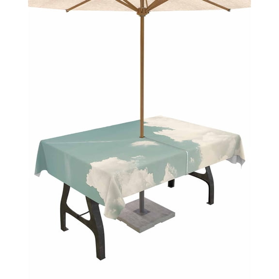 nqOlkjepod Blue Grey Cloudy Sky Outdoor Tablecloth with Umbrella Hole & Zipper, Rustic Clouds Scenery Rectangle Table Cover 60x102 Inch, Dining Waterproof Table Cloth Protector for Patio/Party