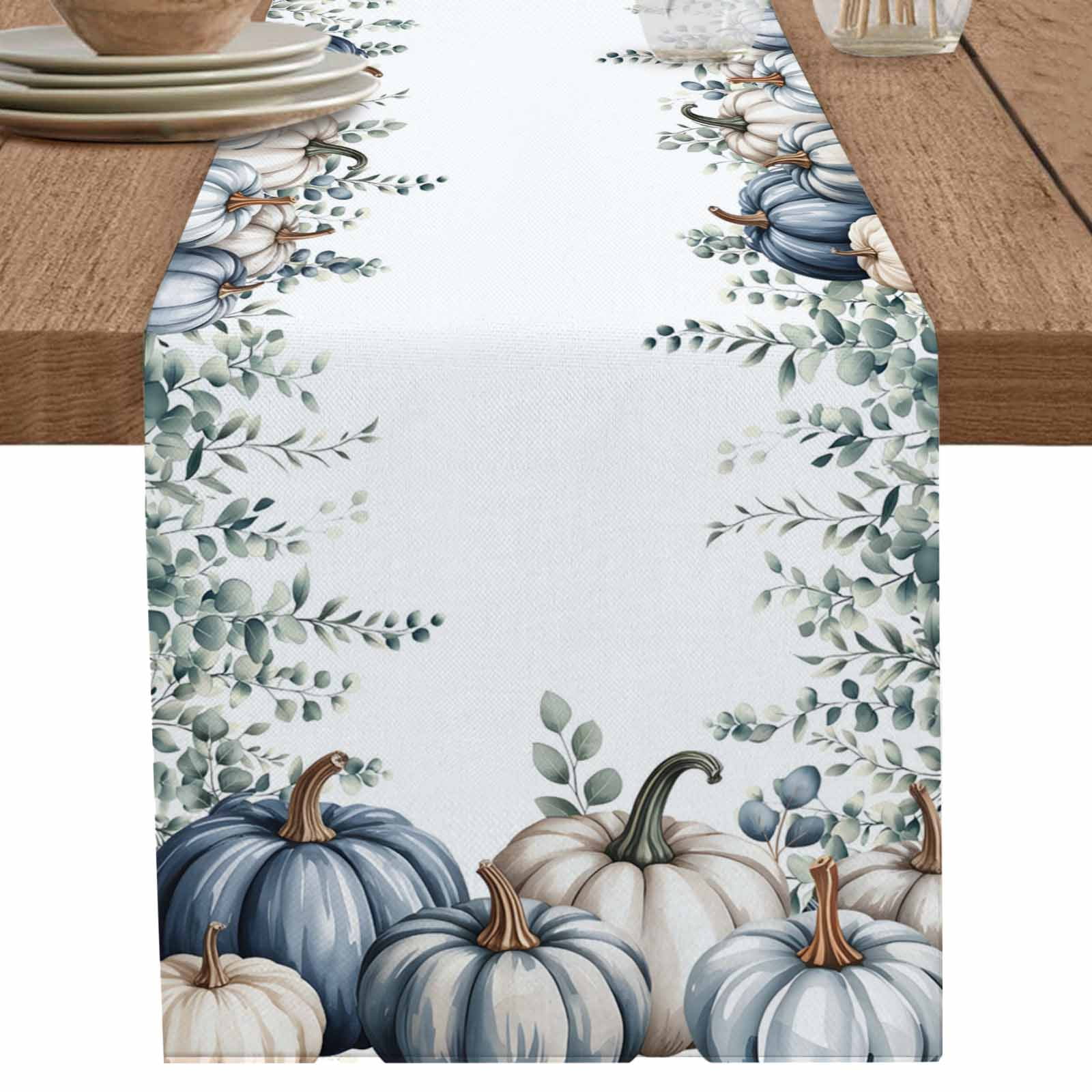 nqOlkjepod Blue Grey Pumpkins Fall Table Runner 36 Inches Long ...