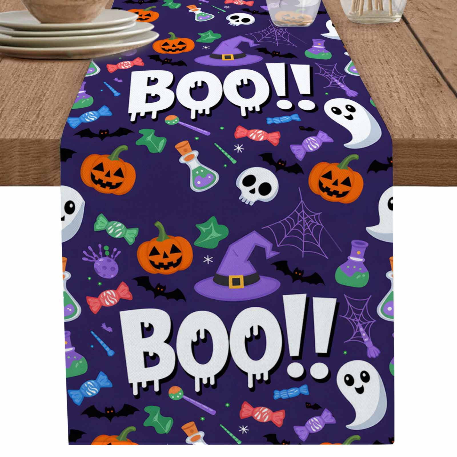 nqOlkjepod Blue Halloween Table Runner 60 Inches Long Farmhouse Dress ...