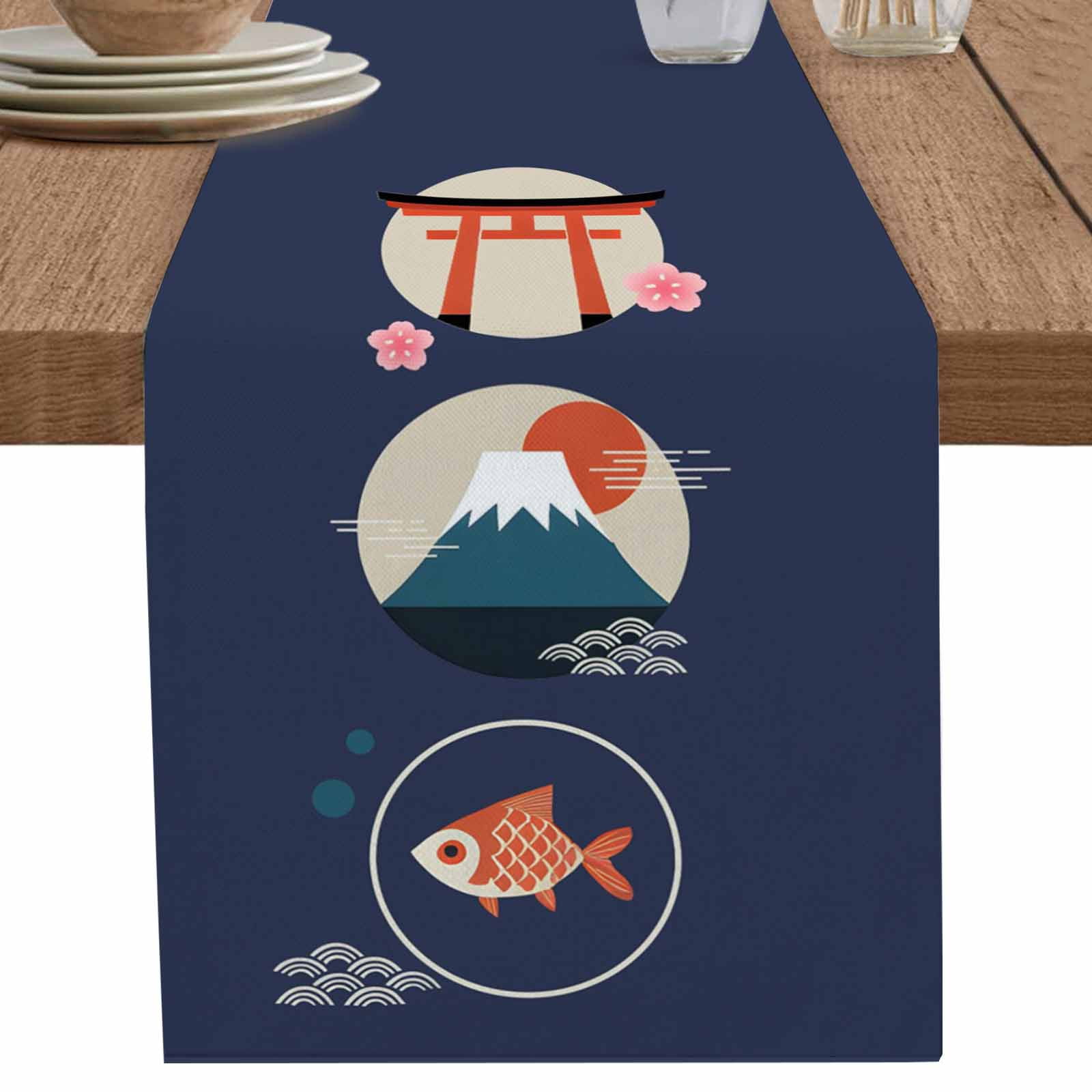 nqOlkjepod Blue Japanese Table Runner 60 Inches Long Farmhouse Dress ...