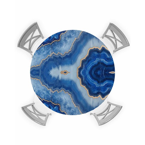 nqOlkjepod Blue Marble Round Tablecloth, Fitted Table Cover with Elastic for 36"-44" Round Tables, Modern Luxury Granite Surface Motif Sketch Table Cloth Outdoor Dinning Party Waterproof Tablecloths