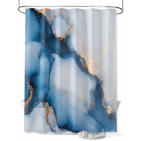 nqOlkjepod Blue Marble Shower Curtain, Waterproof Shower Curtains for Bathroom, Modern Gray Golden Abstract Gradient Art Washable Fabric Bathtub Curtain Set Bath Decor with 12 Hooks 48"x72"