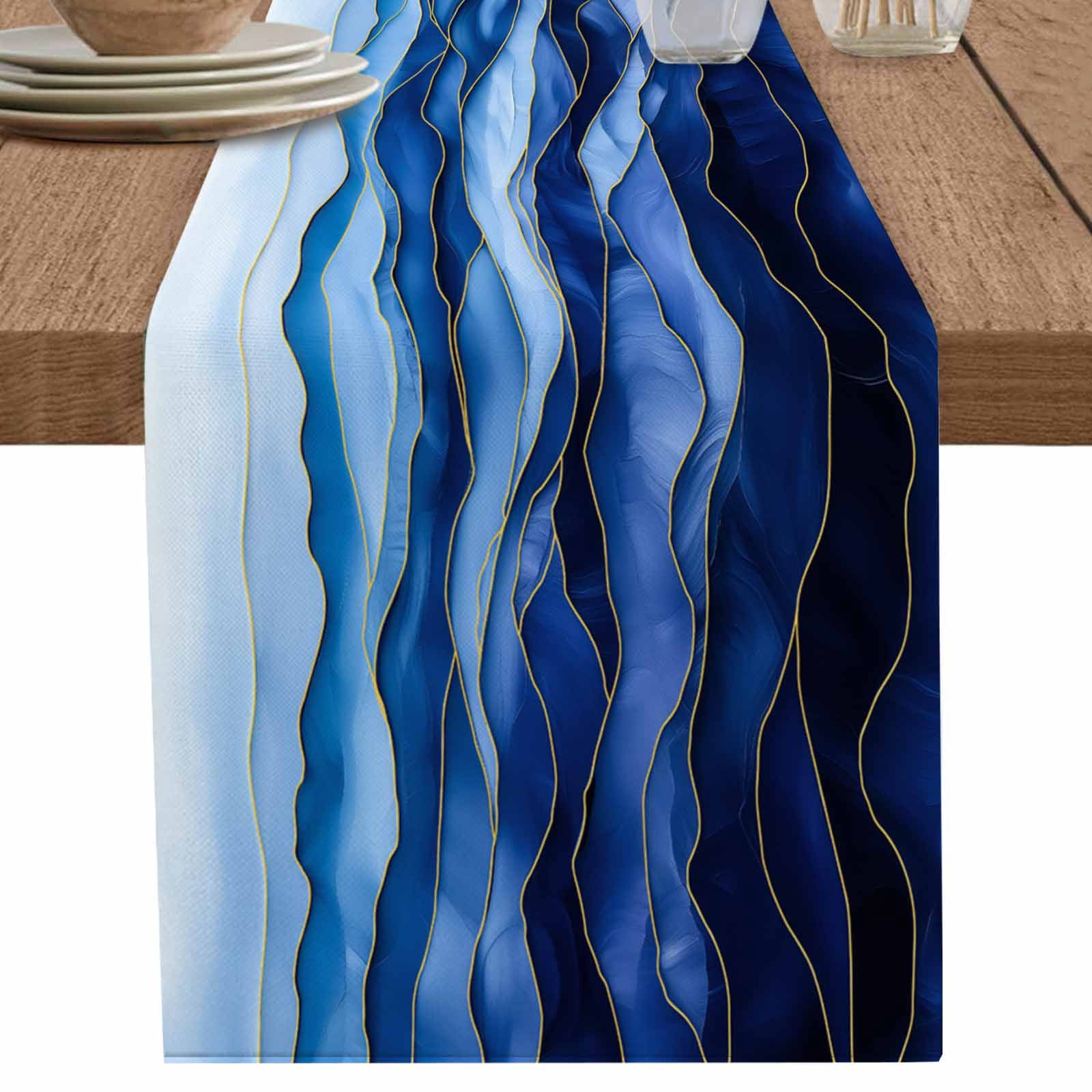 nqOlkjepod Blue Marble Table Runner 72 Inches Long Farmhouse Dress ...