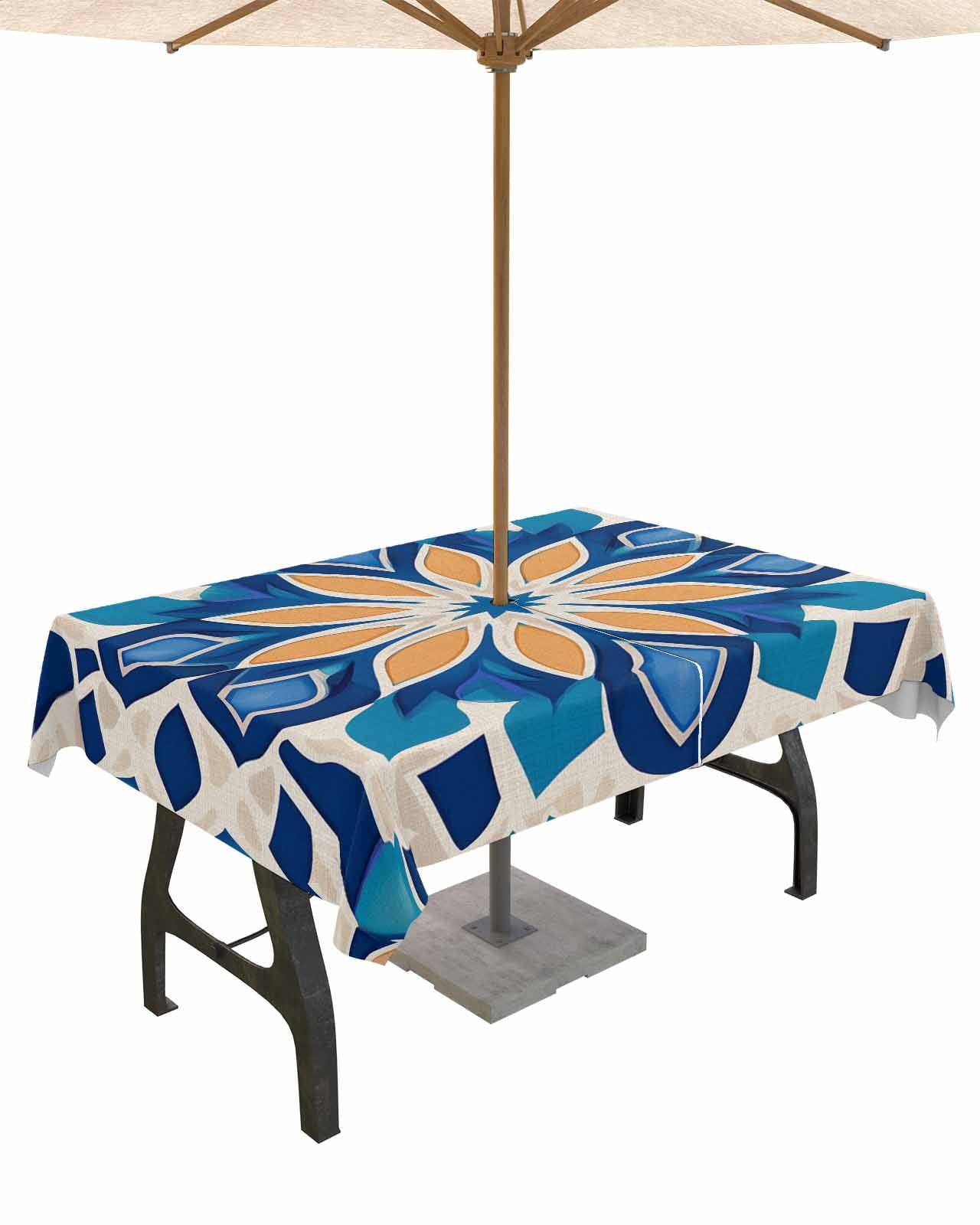 nqOlkjepod Blue Morocco Outdoor Tablecloth with Umbrella Hole & Zipper ...
