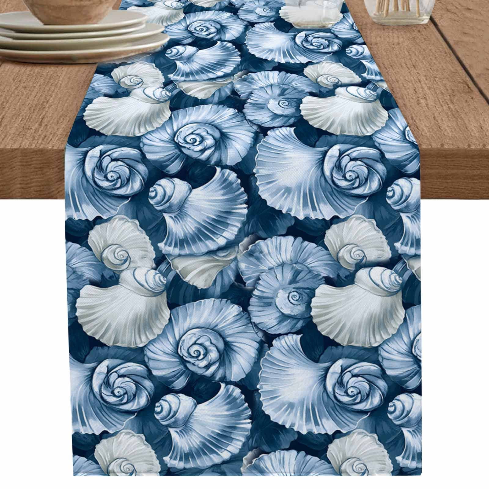 nqOlkjepod Blue Ocean Conch Table Runner 72 Inches Long Farmhouse Dress ...
