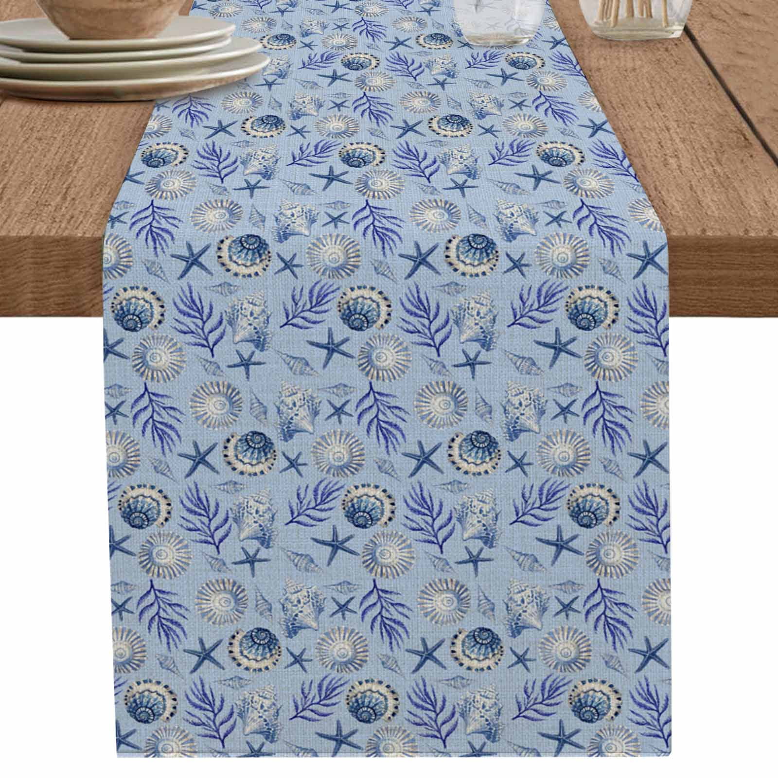 nqOlkjepod Blue Ocean Conch Table Runner 72 Inches Long Farmhouse Dress ...