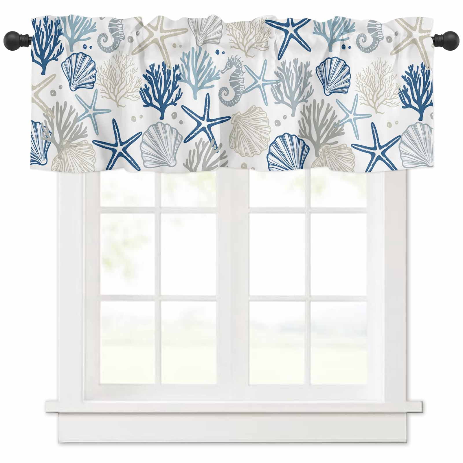 Room Window Shell nqOlkjepod Blue Ocean Farmhouse Short Window Curtain Valances, Coastal ...