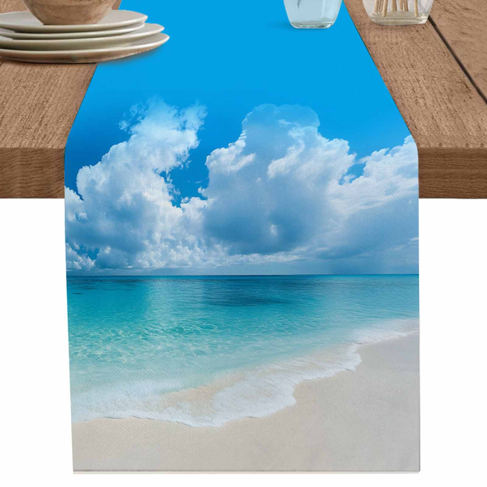 nqOlkjepod Blue Ocean Table Runner 72 Inches Long Farmhouse Dress ...