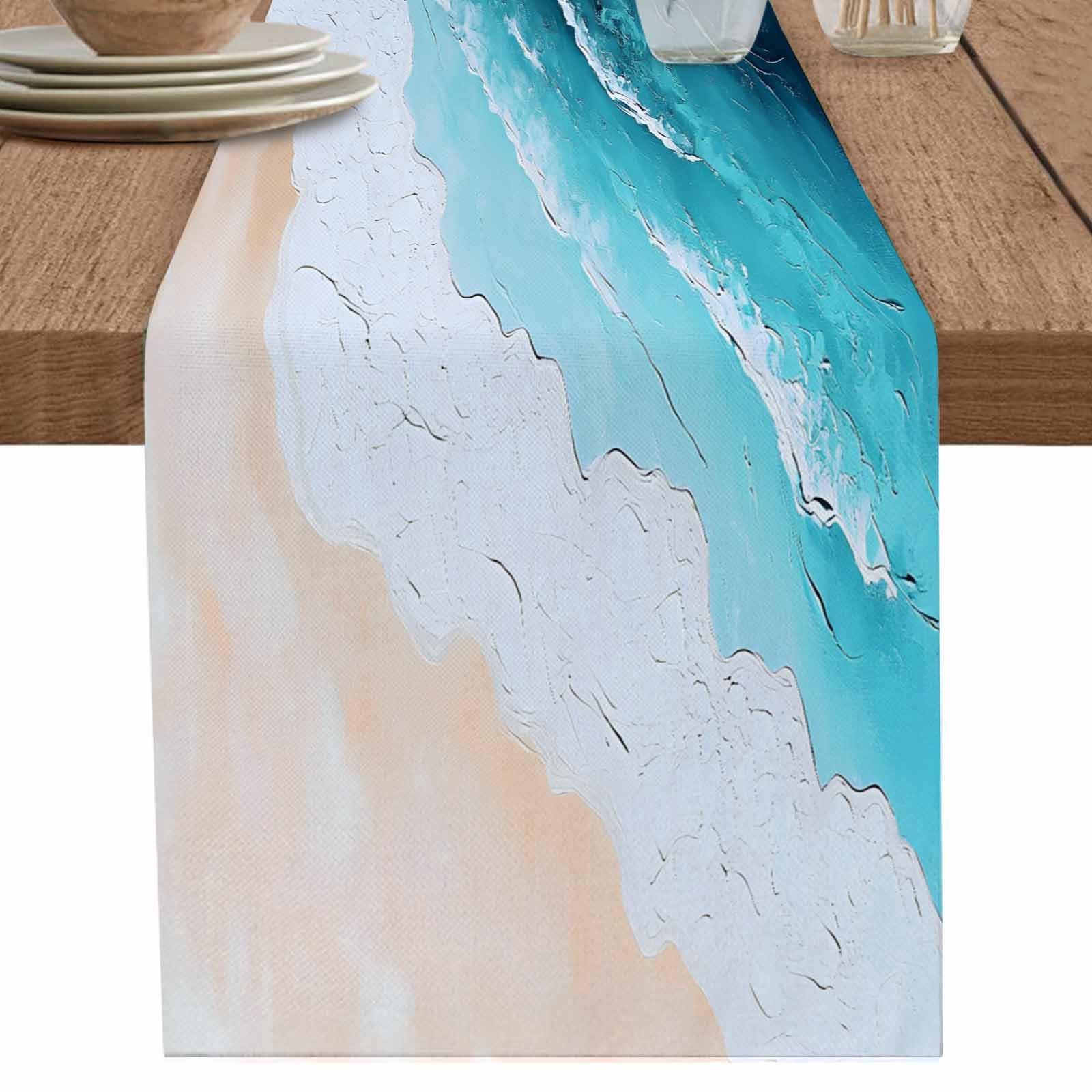 nqOlkjepod Blue Ocean Table Runner 72 Inches Long Farmhouse Dress ...