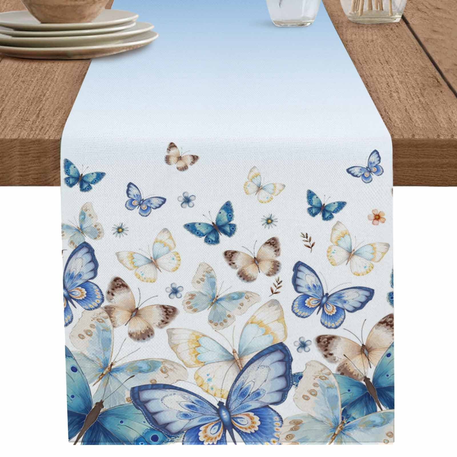 nqOlkjepod Blue Ombre Butterfly Table Runner 72 Inches Long Farmhouse ...