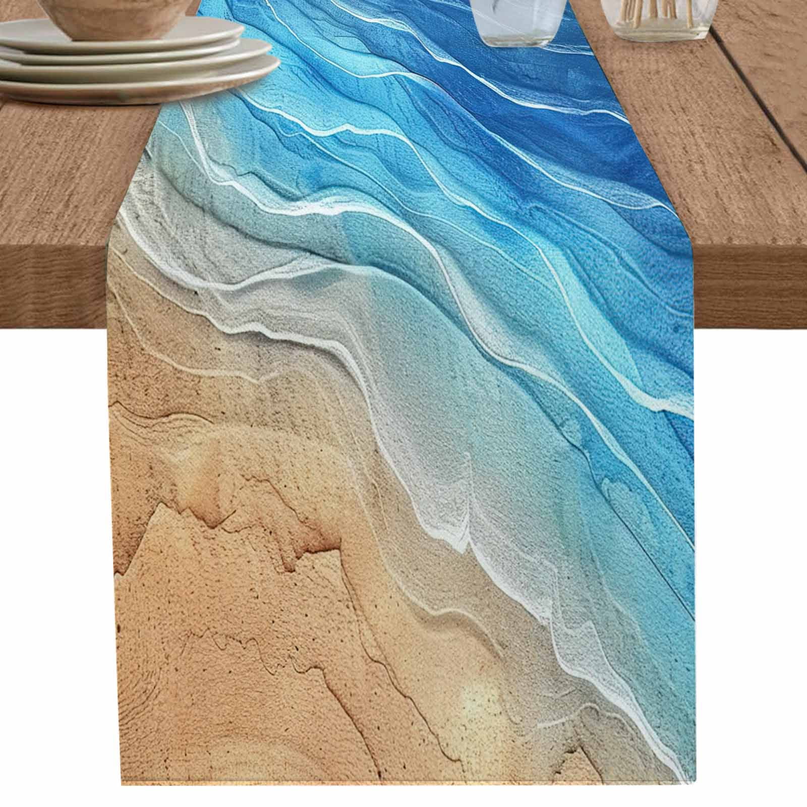 nqOlkjepod Blue Ombre Coastal Table Runner 72 Inches Long Farmhouse ...
