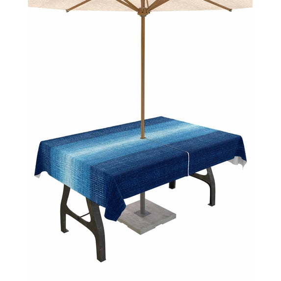 nqOlkjepod Blue Ombre Outdoor Tablecloth with Umbrella Hole & Zipper, Contemporary Minimalism Abstract Aesthetic Rectangle Table Cover 52x70 Inch, Dining Waterproof Table Cloth Protector for Patio