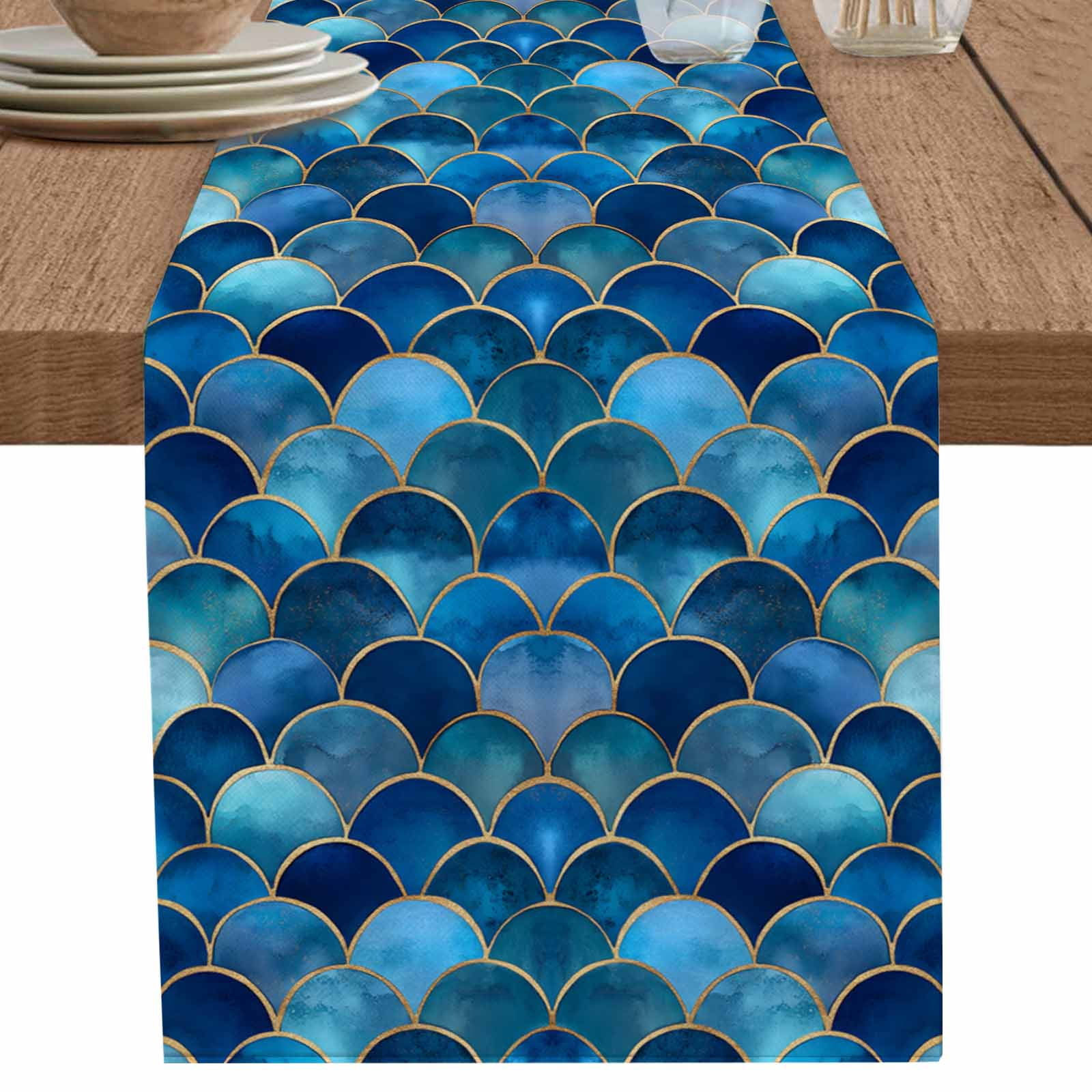 nqOlkjepod Blue Ombre Scale Table Runner 72 Inches Long Farmhouse Dress ...