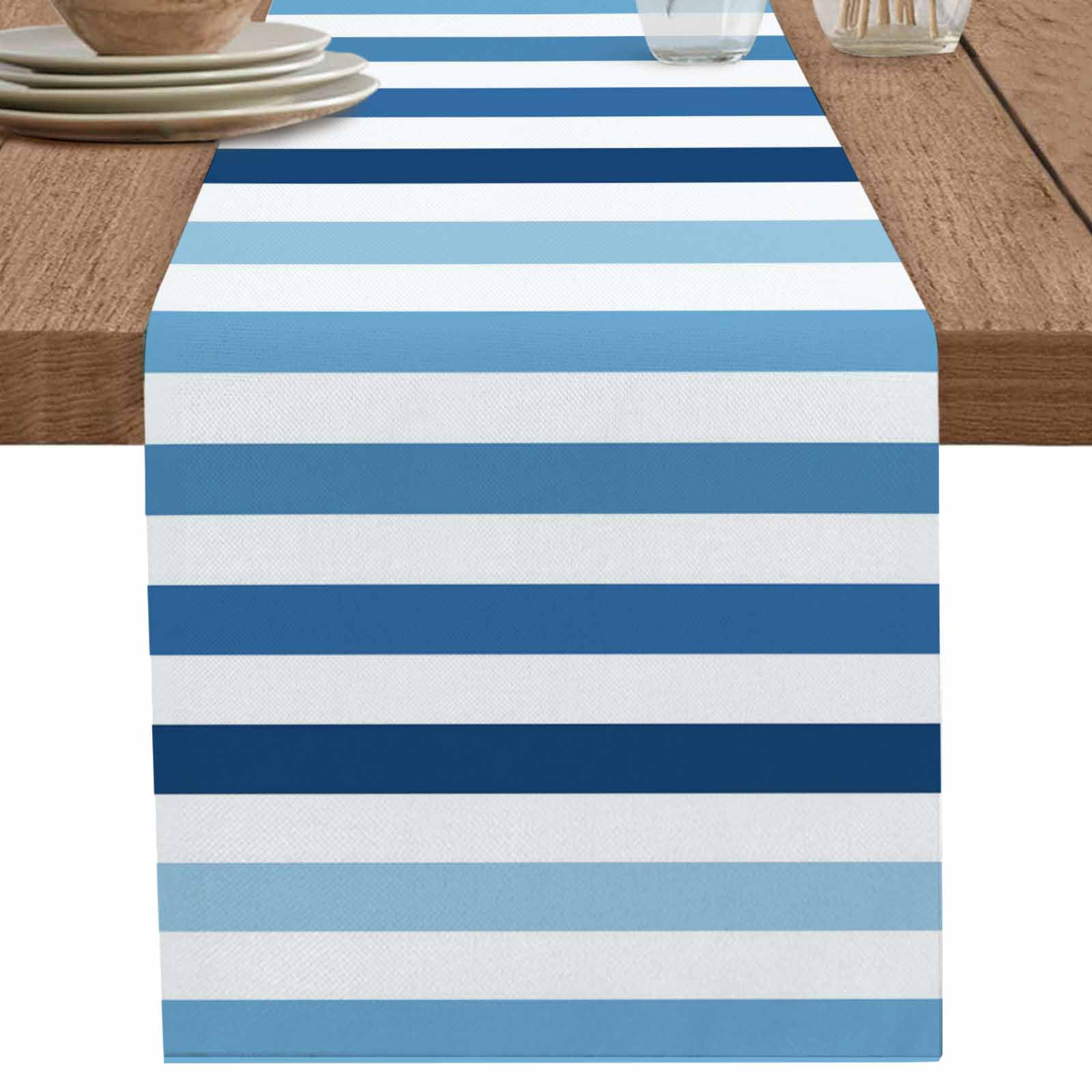 nqOlkjepod Blue Ombre Striped Table Runner 72 Inches Long Farmhouse ...
