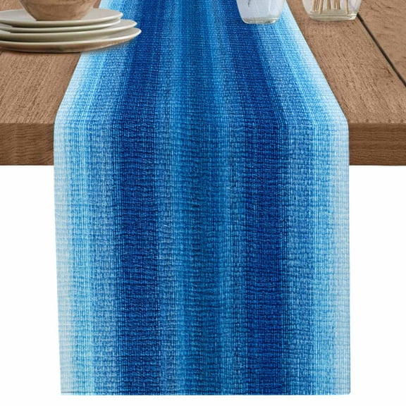nqOlkjepod Blue Ombre Stripes Table Runner 36 Inches Long Farmhouse Dress Scarves, Modern Gradient Abstract Texture Dining Tablerunner for Coffee Table/Kitchen Island/Party Décor, Small 13" x 36"