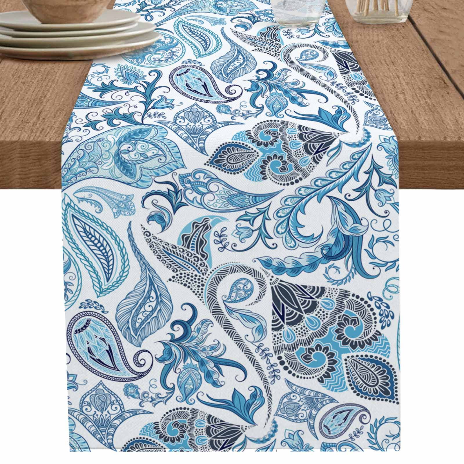 nqOlkjepod Blue Paisley Table Runner 72 Inches Long Farmhouse Dress Scarves, Ethnic Abstract Art ...