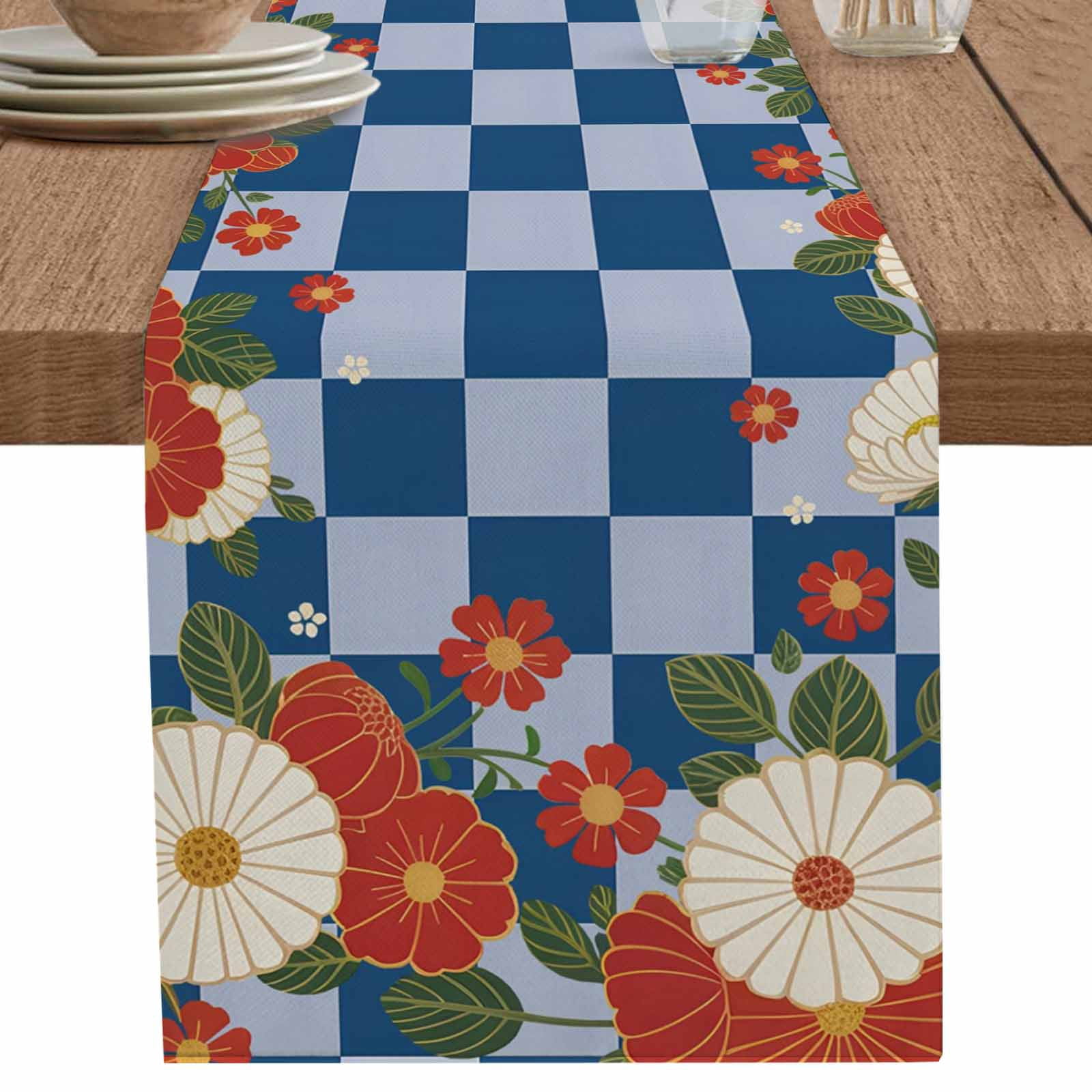 nqOlkjepod Blue Plaid Table Runner 60 Inches Long Farmhouse Dress ...