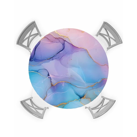 nqOlkjepod Blue Purple Ombre Round Tablecloth, Fitted Table Cover with Elastic for 36"-44" Round Tables, Modern Marble Ink Painted Abstract Table Cloth Outdoor Dinning Party Waterproof Tablecloths