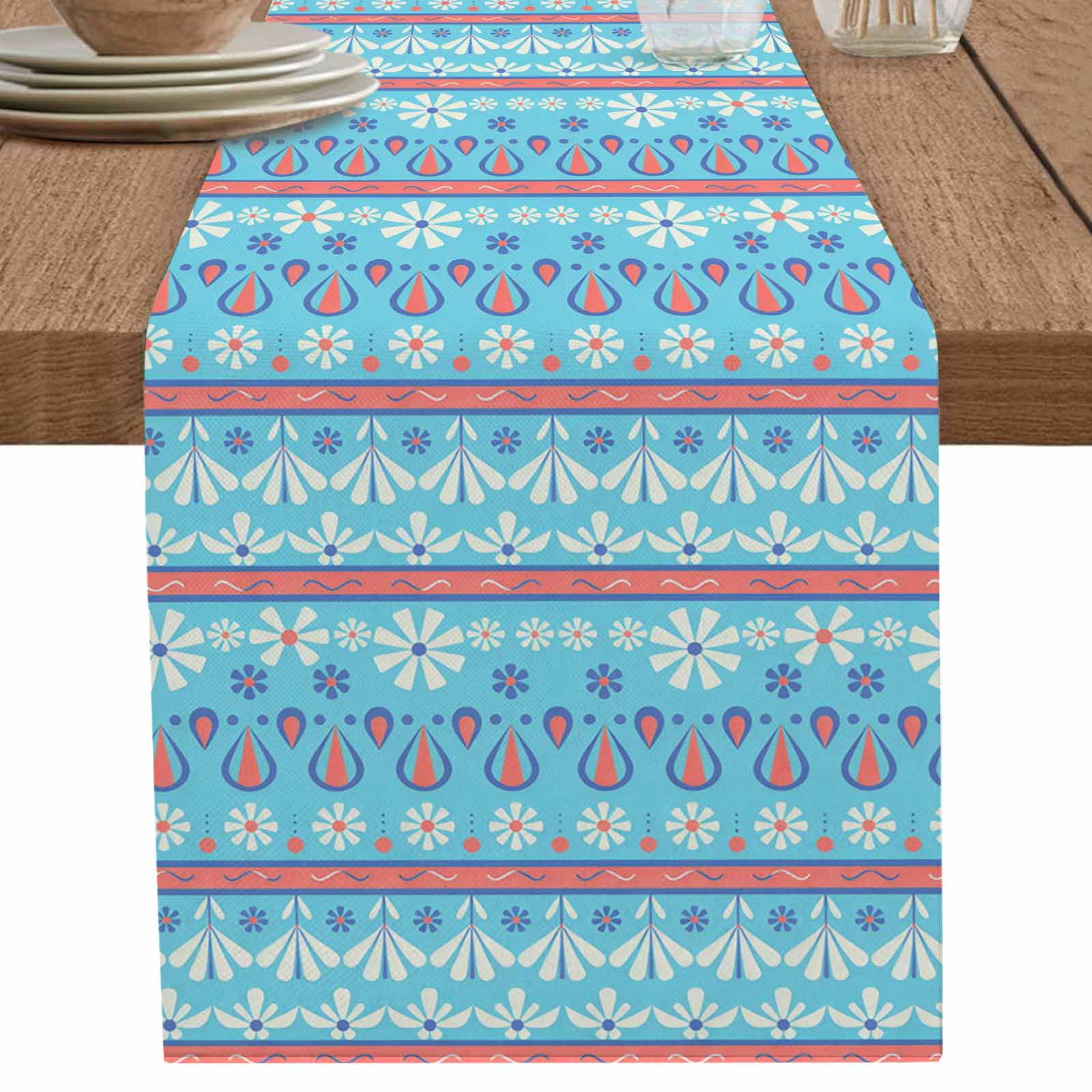 nqOlkjepod Blue Red Boho Table Runner 70 Inches Long Farmhouse Dress ...