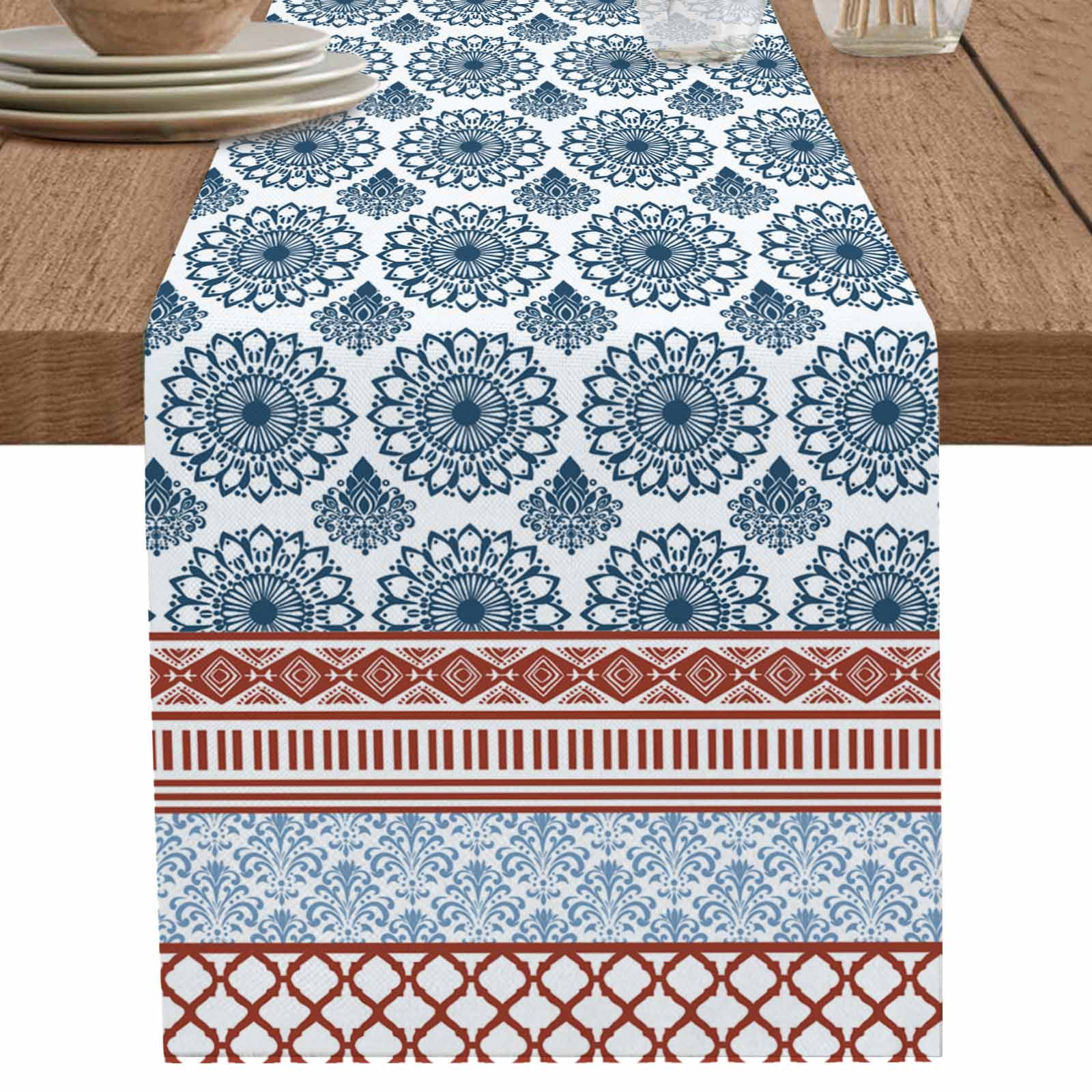nqOlkjepod Blue Red Boho Table Runner 72 Inches Long Farmhouse Dress ...