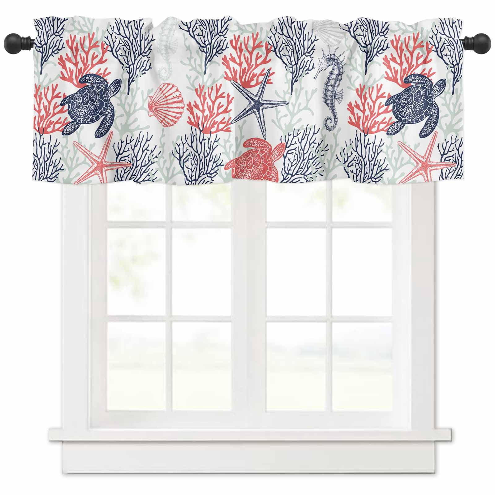 nqOlkjepod Blue Red Coastal Farmhouse Short Window Curtain Valances ...