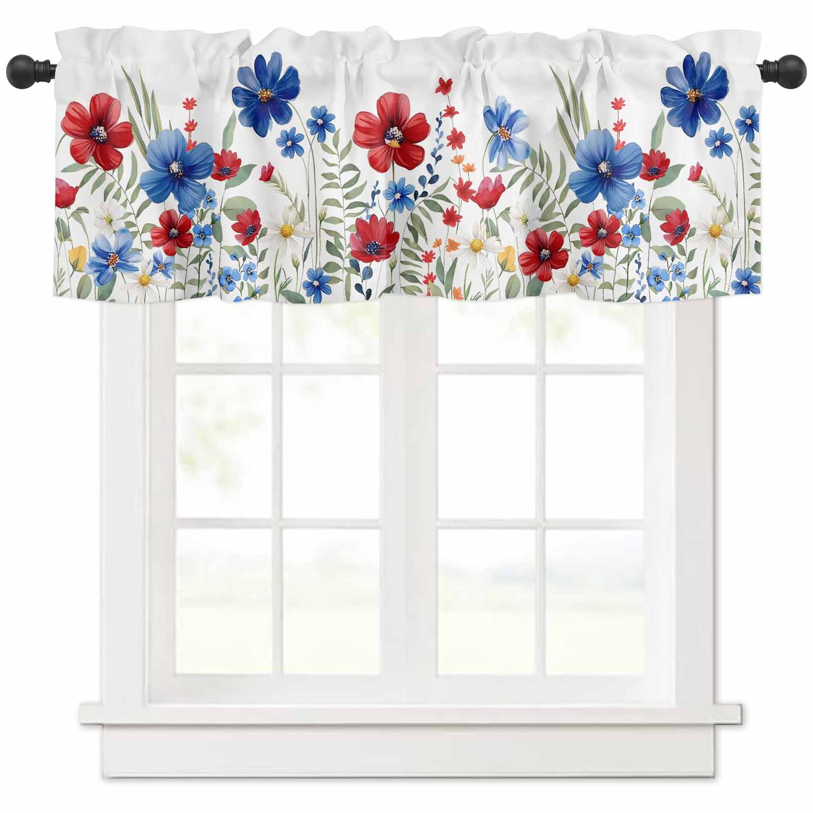 Blue Red Spring nqOlkjepod Blue Red Spring Floral Farmhouse Short Window Curtain ...