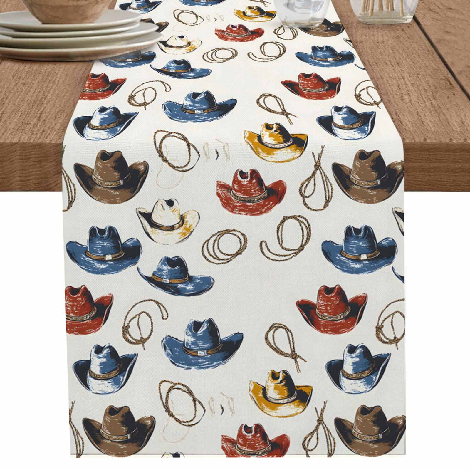 nqOlkjepod Blue Red Yellow Table Runner 72 Inches Long Farmhouse Dress ...