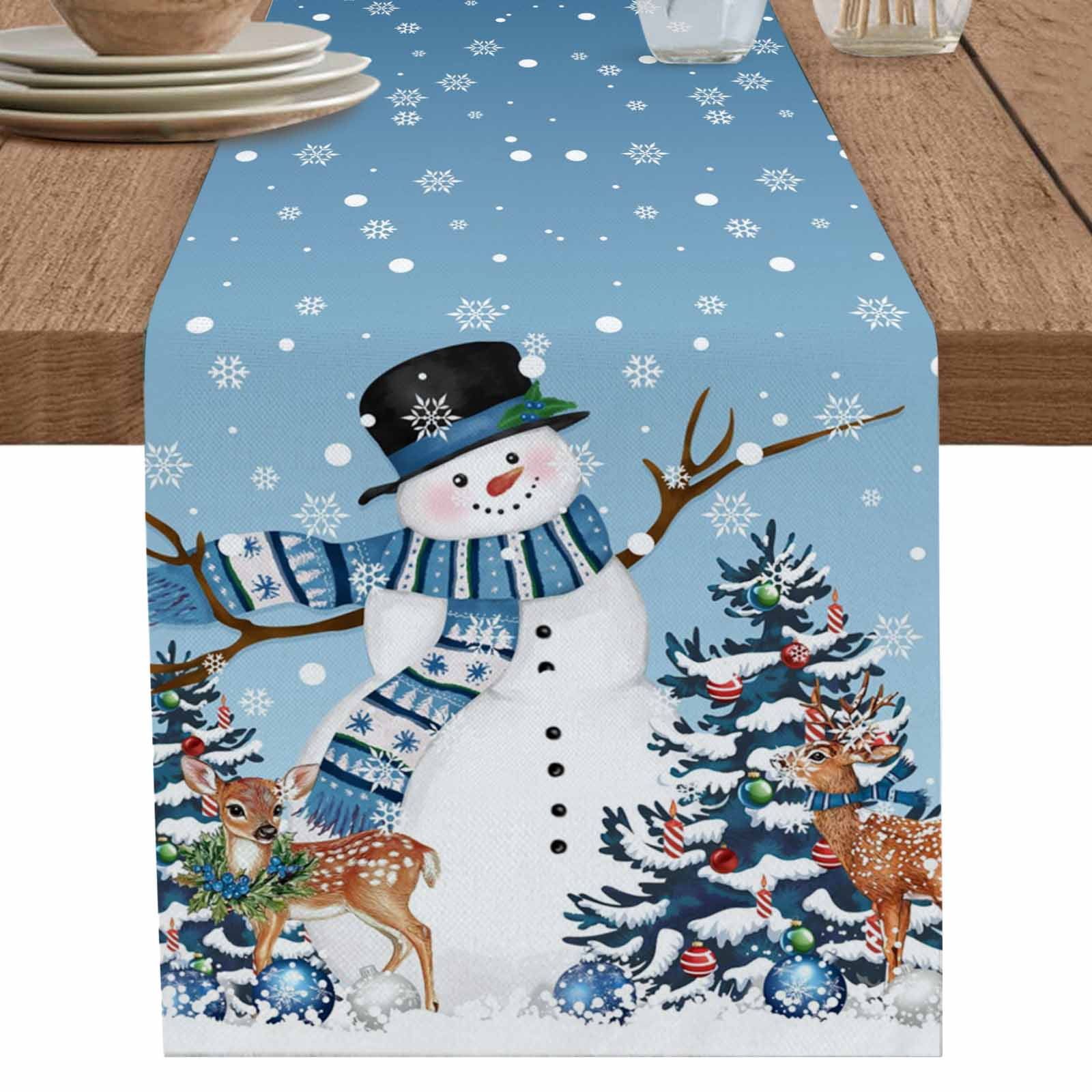 Snow Table Runner nqOlkjepod Blue Snowman Christmas Table Runner 108 Inches Long ...