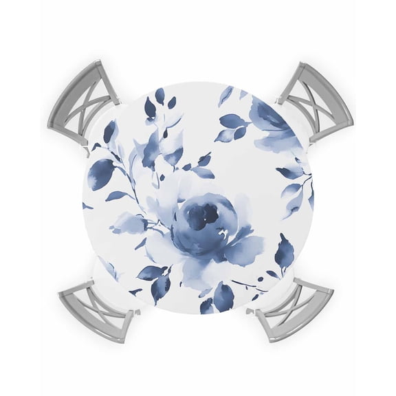nqOlkjepod Blue Spring Floral Round Tablecloth, Fitted Table Cover with Elastic for 36"-44" Round Tables, Summer Elegant Country Botanical Table Cloth Outdoor Dinning Party Waterproof Tablecloths