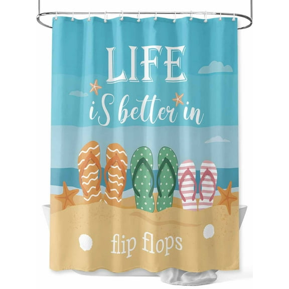 nqOlkjepod Blue Summer Beach Shower Curtain, Waterproof Shower Curtains for Bathroom, Nautical Coastal Ocean Sea Washable Fabric Bathtub Curtain Set Bath Decor with 12 Hooks Long 72"x84"