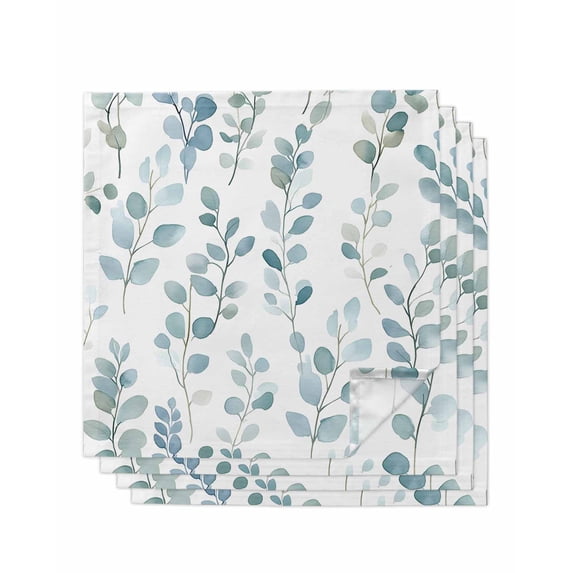 nqOlkjepod Blue Teal Botanical Cloth Napkins Set of 4 Reusable Dinner Napkins, Eucalyptus Leaves Watercolor Summer Cocktail Napkin Washable Table Napkins for Wedding/Party/Baby Shower 20"x20"