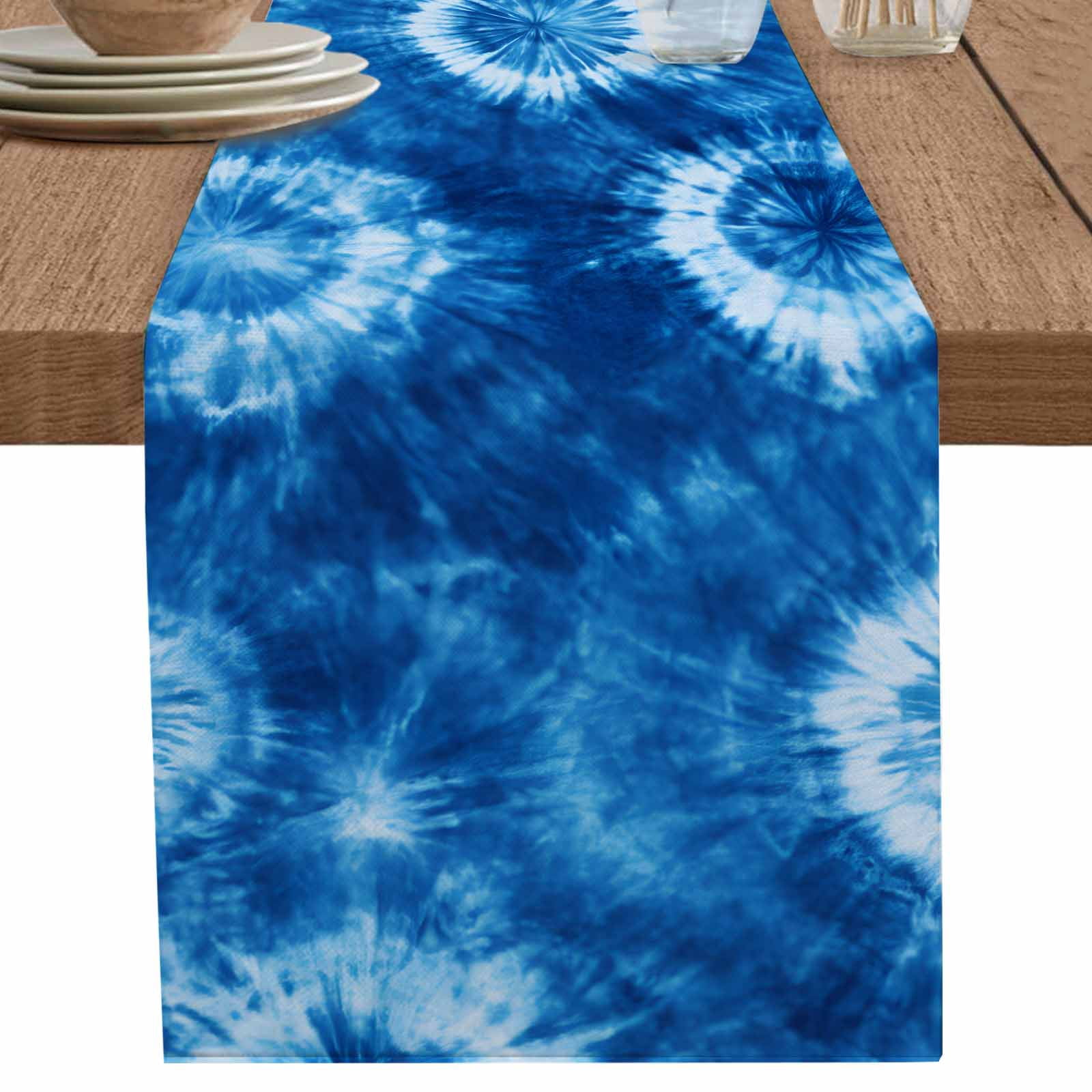 nqOlkjepod Blue Tie Dye Table Runner 72 Inches Long Farmhouse Dress ...